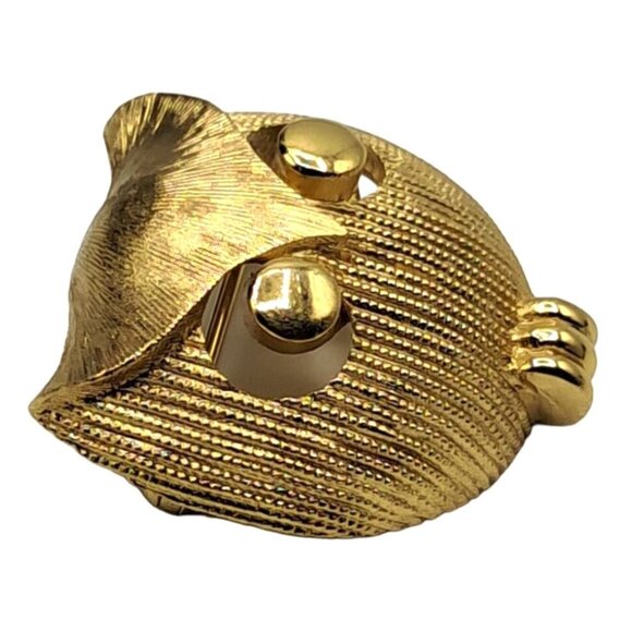 Vintage Trifari Owl Brooch Gold Tone Figural Pin Costume Jewelry Modernist - Picture 5 of 11
